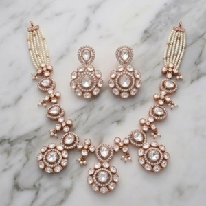 Rose Gold Crystal 925 <b>Silver</b> Jewelry Set With Chain And Floral Design For Wedding Women's Luxury Jewelry - Product Image 2