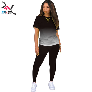 Women Two Piece Set Summer Fashion Gradient T-shirt + <b>Plus</b> <b>Size</b> Tracksuit - Product Image 3