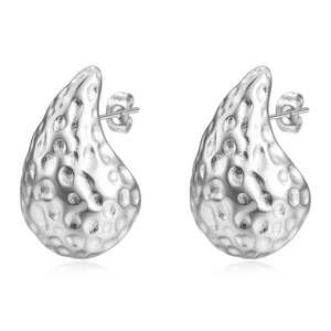 Teardrop Hammered Stainless Steel <b>Earrings</b> 33Mm For Women Party Fashion Jewelry Silver Gold Color - Product Image 4