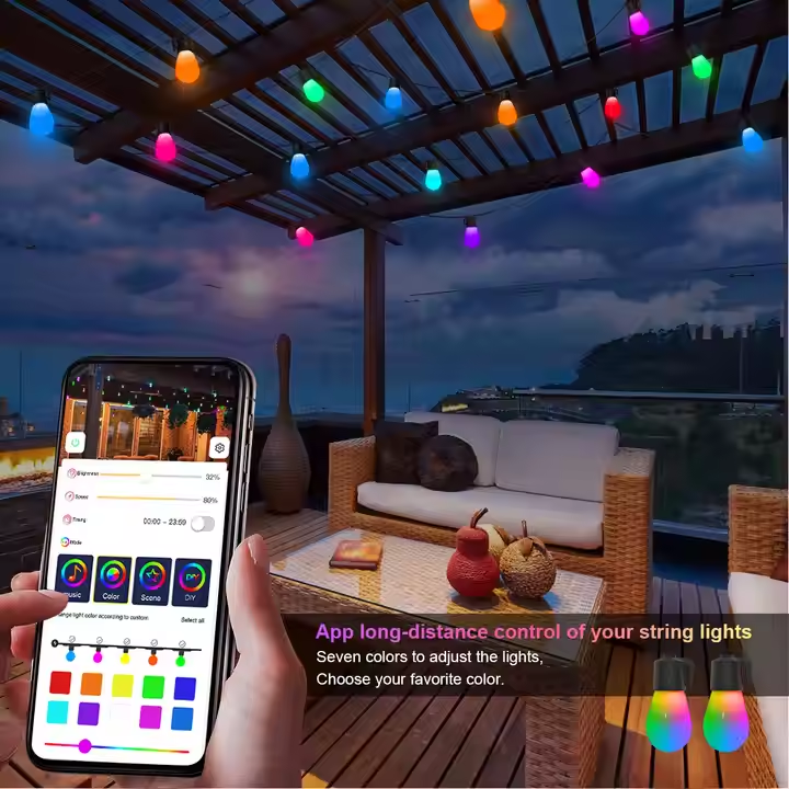 YSOK 2025 Outdoor RGB LED String Lights - Smart App Control IP65 Waterproof Fairy Lights