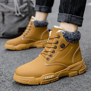 Winter trendy men's fleece shoes men's high-top snow boots all-match casual Martin boots warm cotton thick-soled safty shoes