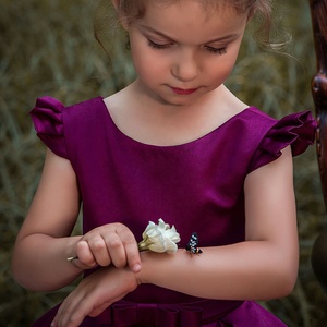 Abito <span class=keywords><strong>da</strong></span> Cerimonia in Raso con Gonna a Palloncino per Bambine, Vestito Viola con Fiori - Product Image 3