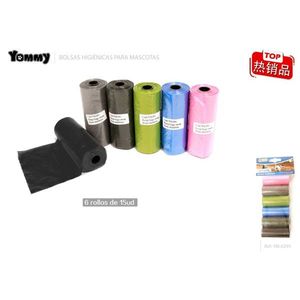 Bolsas para Desechos de Mascotas Yommy, 6 Rollos de 15 Unidades Cada Uno, para Perros y Gatos, Eliminación Higiénica - Product Image 1