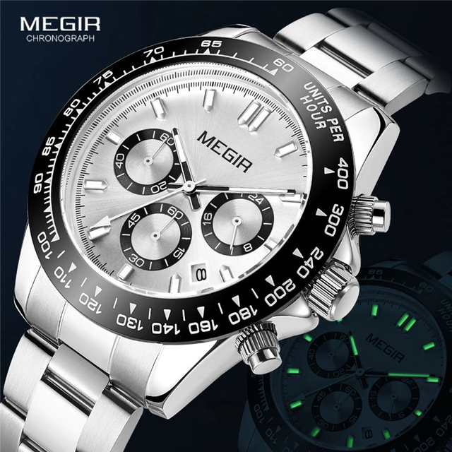MEGIR Men Stainless Steel Strap Watch Top Brand New Sports Quartz Watches Waterproof Chronograph Wristwatch 8104