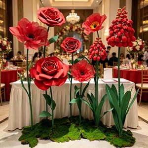 <span class=keywords><strong>Flores</strong></span> Gigantes de Papel Hechas a Mano en Tono Rojo, de Lujo, para Decoración de Bodas, Fondos de Ventanas y Salones de Eventos - Product Image 1