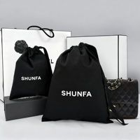 Luxus Kosmetik Aufbewahrung Verpackung Weich Staub dicht Schwarz Custom Print Logo Leinwand Geschenk Baumwolle Staub Kordel zug Tasche Tasche für Handtasche