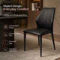 Chaises de salle à manger texturées à dossier fini en noir suie, avec pieds en métal élancés et coussin d'assise moelleux, pour café artisanal et restaurant de jardin