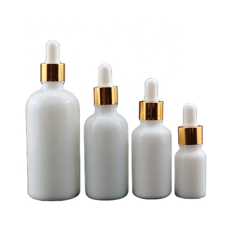 wholesale high quality Essential oil opal white porcelain glass dropper bottle with gold screw cap 10ml 30ml 50ml 100ml