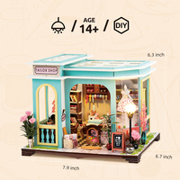 Kit de Casa de Muñecas en Miniatura Retro Tailor Shop con Luz LED, Kit de Modelo en Miniatura de Madera 3D para Decoración del Hogar