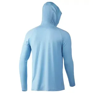 Commercio all'ingrosso personalizzato anti-uv Performance Mens manica lunga Upf 50 maglia da pesca con cappuccio abbigliamento da pesca camicia con cappuccio da pesca