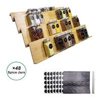 Organisateur de tiroir à épices extensible en bois de bambou pour bocaux à épices de 24, 48 ou 64, plateau à épices à 4 niveaux pour armoire à tiroirs de cuisine