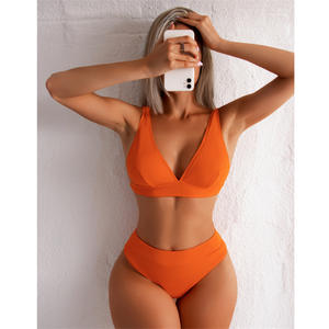 Traje de Baño Bikini de Una Pieza para Mujer, Sexy, Color Sólido, con Tirantes Triangulares y Rayas Laterales, Servicio OEM, para Playa, 2025 - Product Image 2