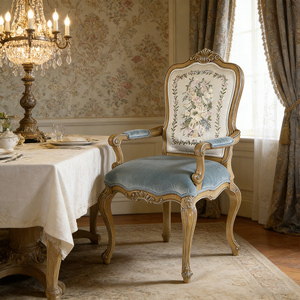 Solid Wood Handmade Carving Hand <strong>Painted</strong> Romantic Floral Upholstered Classic Furniture Armrest Nordic Style <strong>Dining</strong> <strong>Chairs</strong> - Product Image 1