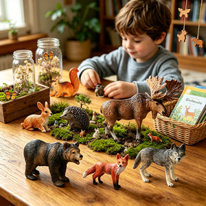 yxs Cross-border Jouet éducatif cognitif pour enfants, thème Noël : animaux <span class=keywords><strong>de</strong></span> <span class=keywords><strong>la</strong></span> <span class=keywords><strong>jungle</strong></span> (ours brun, renard, loup, hérisson, écureuil, cerf, élan, lapin) - Product Image 3