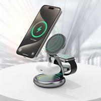 Chargeur sans fil multifonctionnel 3 en 1 15W à charge rapide, station de charge de bureau magnétique pliable et rotative de type C pour écouteurs