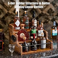 Étagère à bouteilles de spiritueux KLM Wood Retro non pliable à 3 niveaux pour comptoir de bar à domicile, organisateur de vin et de whisky