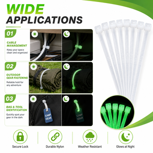 Attaches auto-luminescentes en plastique 3,6x200mm, à stockage d'énergie lumineuse, colliers de serrage polyvalents pour bricolage domestique et attache de plantes de jardin - Product Image 5