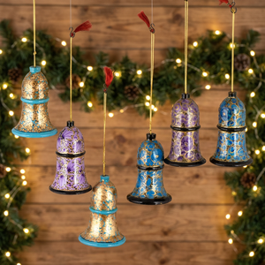 Handmade Premium Multicolor Paper Mache Bell Shape Rust Free 9cm Height 6cm Width Xmas Tree Decorations Ornaments NPMO-12 - Product Image 3