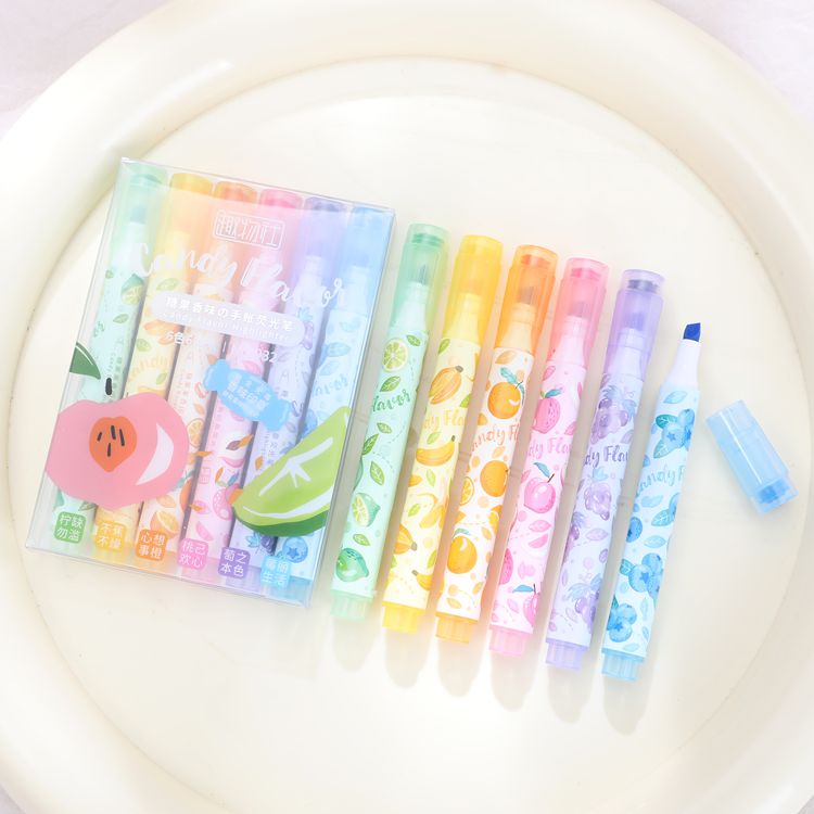 Cartoon Highlighter High Capacity Double-Ended Markers Candy Series Highlighters