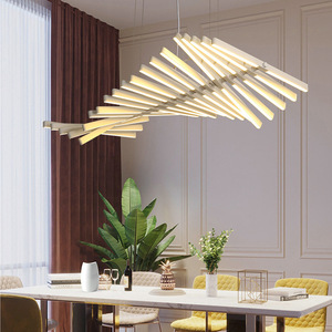 Modern Minimalist Nordic Herringbone Design Pendant <b>Light</b> Linear Office Strip <b>Light</b> Fixture for Living Room or <b>Dining</b> Room - Product Image 2