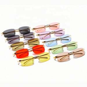 Gafas de Sol de Moda de Lujo al por Mayor 2021, Gafas de Sol Pequeñas sin Marco con Protección UV400 y Montura Metálica para Mujer - Product Image 3