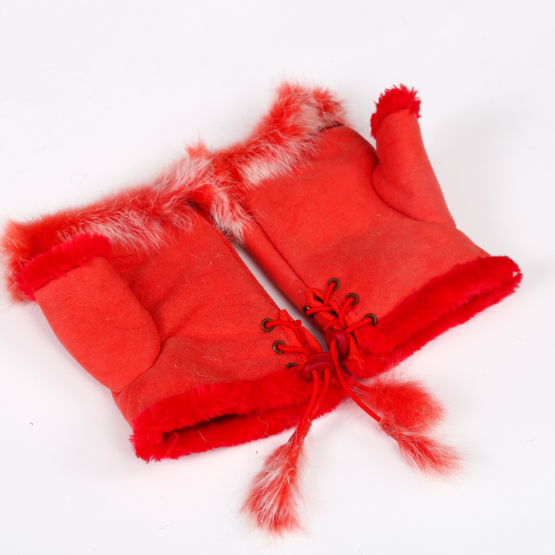 Настоящие перчатки из кроличьего меха без пальцев, зимние теплые женские перчатки до половины пальцев для дома