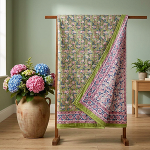 PRABHAVA Jaipuri - Cubrecama Reversible de Algodón Índigo con Estampado a Mano, Colcha de Doble Cara para el Hogar - Product Image 3