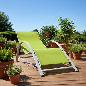 Chaise longue rectangulaire standard en textilène vert, confortable pour l'extérieur - Product Image 2