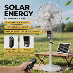 Ventilateur sur pied solaire rechargeable 18 pouces, 6 vitesses, 5 pales, avec boîtier de commande multifonctionnel, 25W, pour extérieur et intérieur - Product Image 3