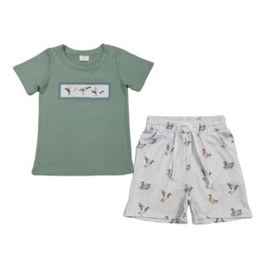 Conjunto de 2 Piezas para Niños, Camiseta y Pantalones Cortos con Estampado de Patos Mallard, Venta al Por Mayor, Algodón y Spandex, Tela de Primavera/Otoño - Product Image 1