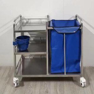 Jinbokang Stainless Steel Cleaning Cart 900x450x880mm Three Layers With Blue <b>Bag</b> For Hospital Use - Product Image 1