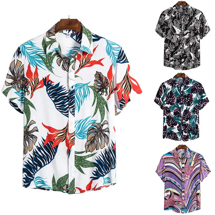 OEM custom print short sleeve summer beach camp party aloha Hawaiian button down shirts