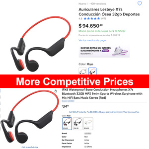 Écouteurs Bluetooth à conduction osseuse X7S étanches IPX8 pour la natation et le surf avec lecteur MP3 sous-marin 32 Go, écouteurs sans fil - Product Image 2
