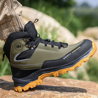 Bottes de sécurité unisexes à embout d'acier en cuir microfibre pour semelle intermédiaire anti-écrasement anti-perforation, semelle en caoutchouc, pour le sport et le travail de construction