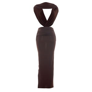 Viviblook Y26DS166 Vestido de Verano para Mujer, Nuevo, Color Sólido, Casual, Sin Mangas, Halter, Espalda Descubierta, Ajustado, Maxi Vestido - Product Image 5