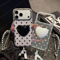 Coques de téléphone portable en gros avec motif cœur 3D mignon pour iPhone 18 17 16 Pro Max, étui imprimé à pois avec cordon de suspension Funda Mayoreo