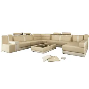 Headrest Waist-Rest Teapoy 8 Seater Genuine Leather Couch Set Modern High-End Designs U Shaped Office Sofa