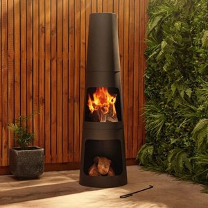 Chimeneas Modernas Altas para <span class=keywords><strong>Pellets</strong></span> de Madera, <span class=keywords><strong>Chimenea</strong></span> de Acero Resistente con Almacenamiento de Leña para Acampar - Product Image 3
