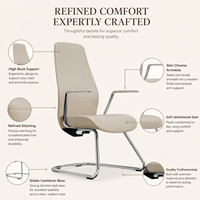 Chaise de bureau en cuir à dossier haut, chaise de conférence exécutive avec base en chrome et accoudoirs fixes