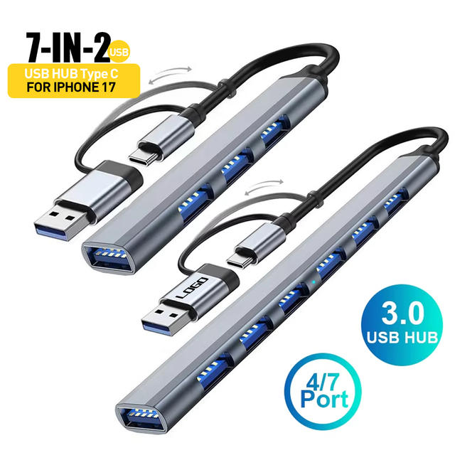 7-in-2 USB HUB Type C HUB Multi USB Splitter USB Adapter OTG USB to USB 3.0 HUB for Macbook Pro 13 15 Air Mi Pro PC Laptop