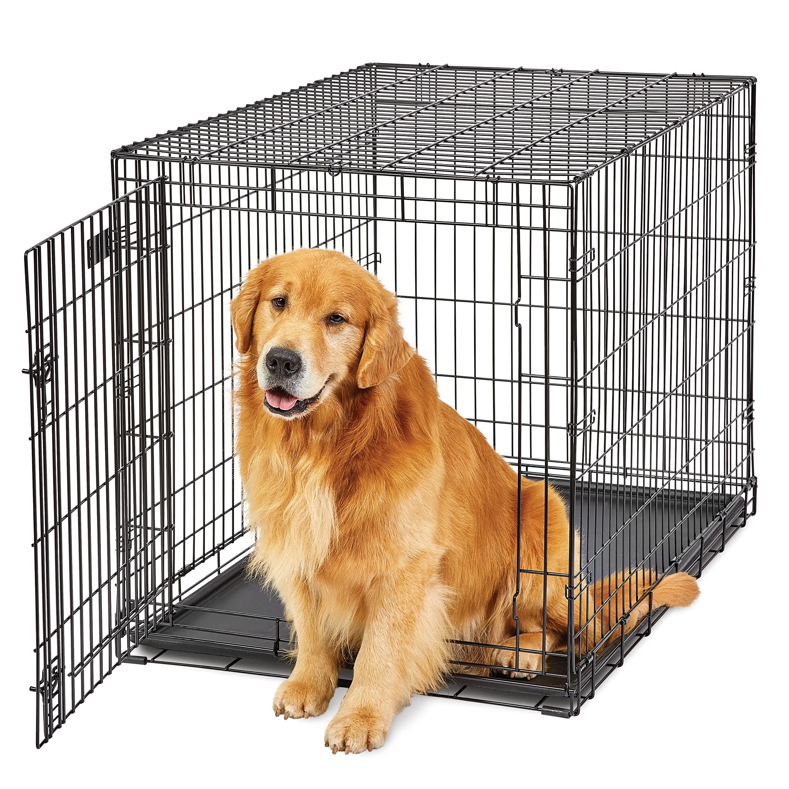 Büyük boy çift kapı Metal evcil hayvan kafesi Metal Kennels tepsi ağır katlanabilir köpek kafesi