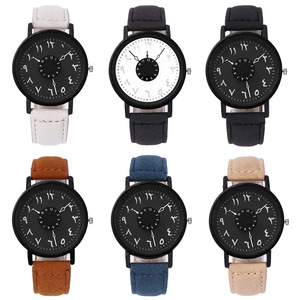 <span class=keywords><strong>Montre</strong></span> pour homme Bracelet en cuir Chiffres arabes Montres à <span class=keywords><strong>cadran</strong></span> rotatif pour la mode masculine Montres-bracelets à quartz décontractées Reloj - Product Image 6