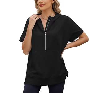 T-shirt à capuche ample à manches courtes avec poche zippée pour femme, printemps/été - Product Image 2