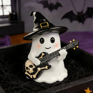 Dropshipping Shopify Halloween Ghost Playing Guitar Night Light Cute Reading Resin Figurine Table Decor - Product Image 4