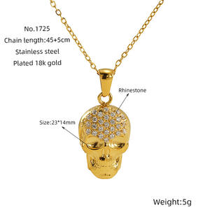Collier <span class=keywords><strong>pendentif</strong></span> crâne en acier plaqué or 18 carats, style hip-hop unisexe, chaîne croisée, accessoires de bijoux à l'effigie de personnages de dessins animés - Product Image 3