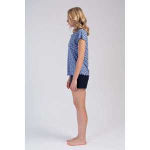 ชุดเซ็ตเสื้อแขนสั้นคอวีผ้าวิสโคสหรูหราสำหรับผู้หญิง พร้อมโบว์ตกแต่ง เอวยางยืด ผ้าสแปนเด็กซ์ ระบายอากาศได้ดี เนื้อผ้านุ่ม พิมพ์ลายเรียบ - Product Image 3