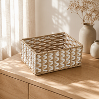 Lot de 3 paniers de rangement rectangulaires géométriques modernes et minimalistes en corde de papier tressée bicolore, personnalisables pour la vente en gros