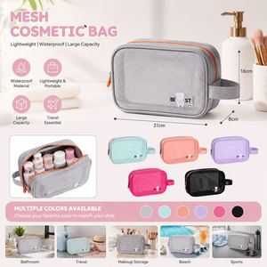 Sac cosmétique personnalisé en polyester avec poignée souple, organiseur de maquillage de voyage grande capacité, pochette transparente à fermeture éclair, beauté portable - Product Image 2