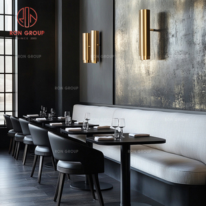 Ensemble de mobilier de café, tables rondes en marbre, sièges de chaises et canapé en cuir cousu pour restaurant - Product Image 5