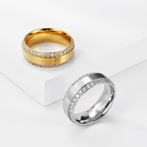 <b>Titanium</b> Steel <b>Ring</b> With Zircon Pave Setting Unisex Fashion Jewelry Gift Index Finger Band Steel Gold Color - Product Image 2